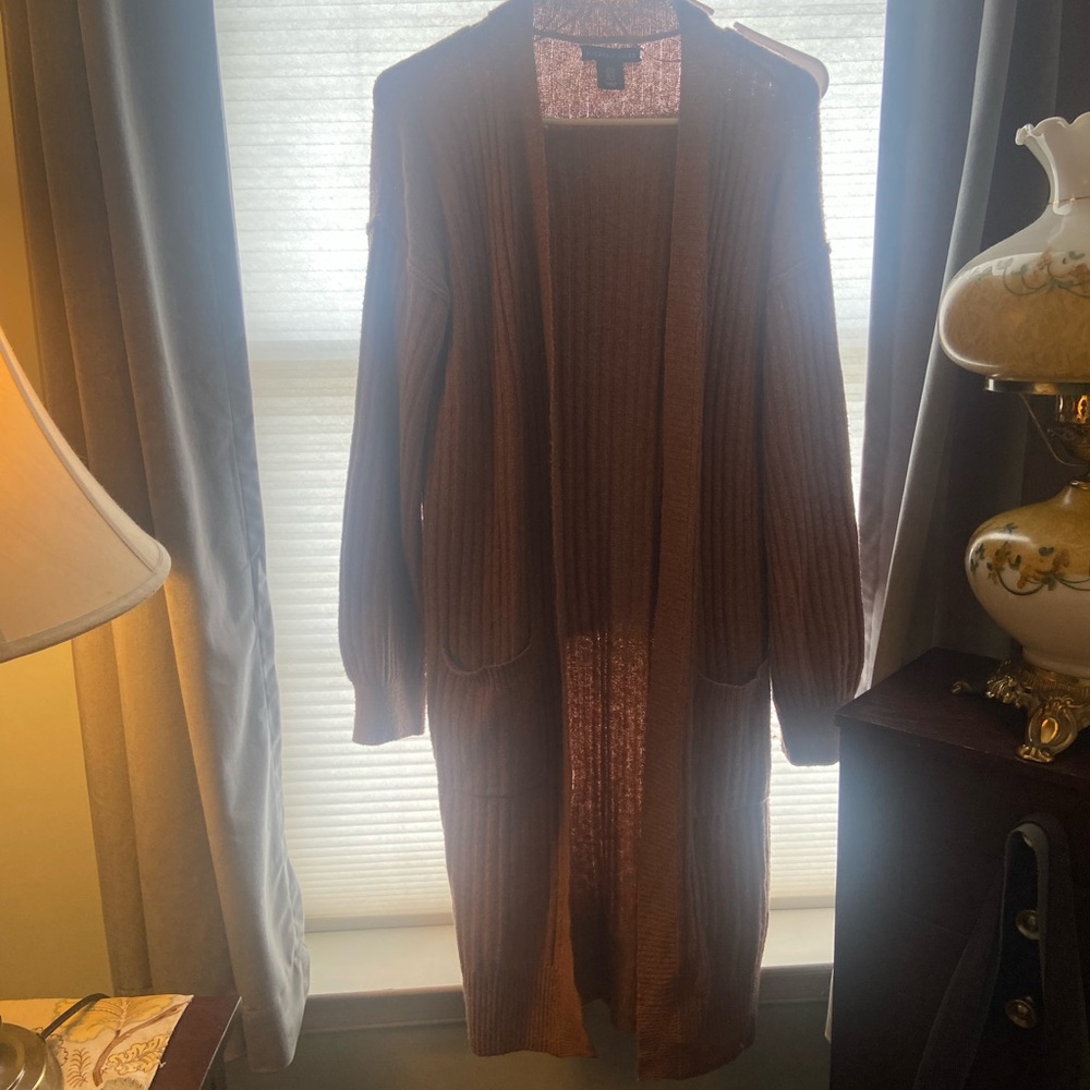 Sincerely Jules Ribbed Open-Front Duster Cardigan in a Dusty Rose. Women’s Med.